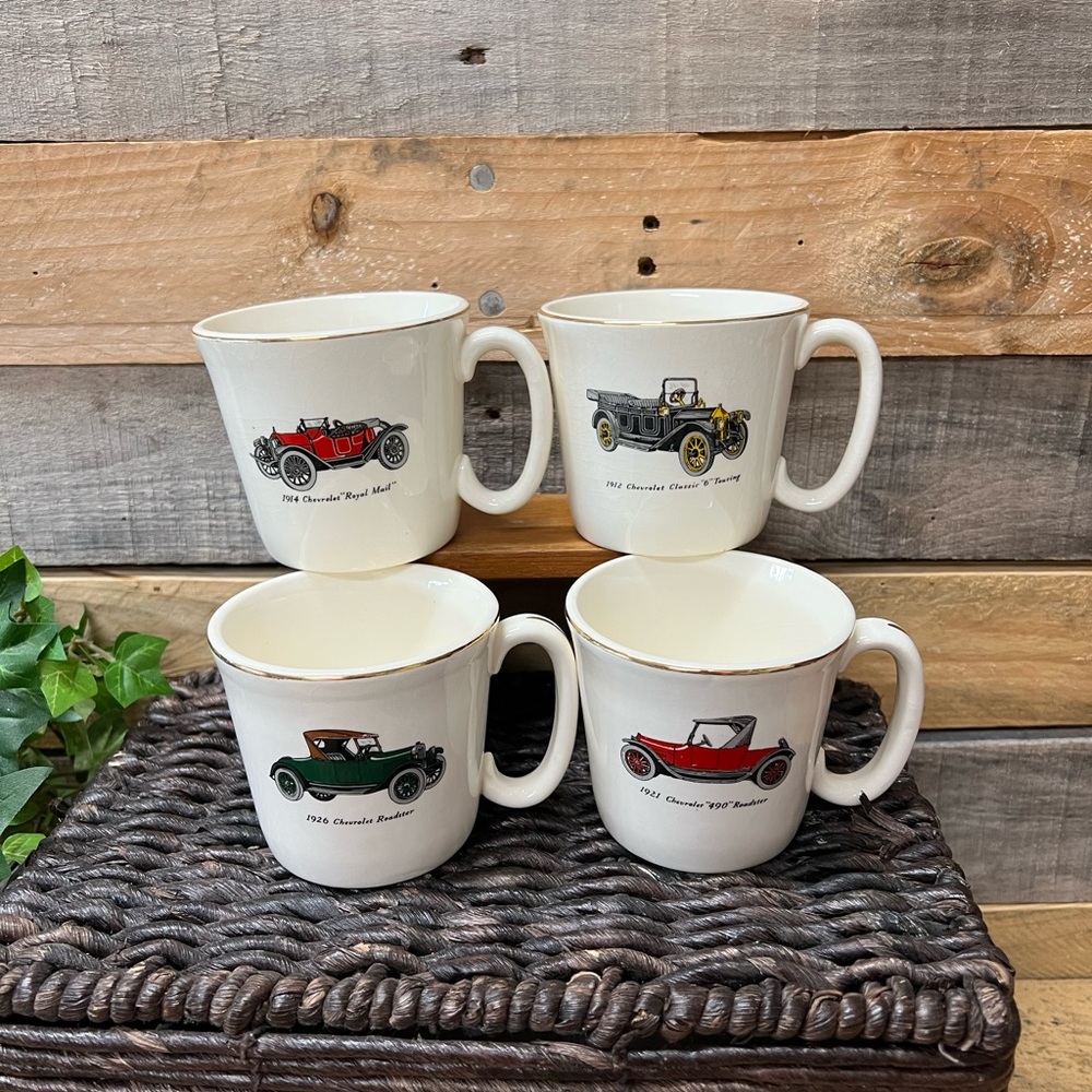 Set of Four Antique Cars Coffee Cups